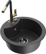 Mexen Diego granite kitchen sink 1-bowl with Flora kitchen faucet, speckled black - 6512-76-670401-57-B