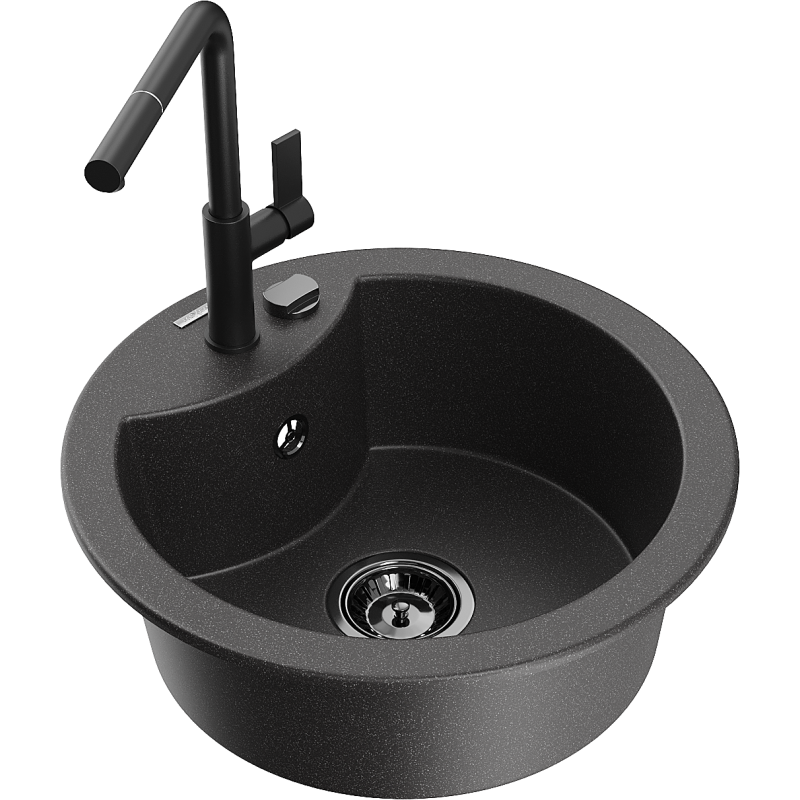 Mexen Diego 1-bowl granite sink with Flora kitchen tap, black speckled - 6512-76-670401-70-B