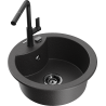 Mexen Diego granite single-bowl sink with Flora kitchen faucet, black speckled - 6512-76-670401-70-B