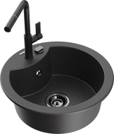 Mexen Diego 1-bowl granite sink with Flora kitchen faucet, speckled black - 6512-76-670401-70-B
