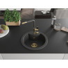 Mexen Diego granite one-bowl sink with kitchen faucet Flora, black speckled - 6512-76-670401-75-G
