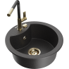Mexen Diego granite single-bowl kitchen sink with Flora faucet, speckled black - 6512-76-670401-75-G