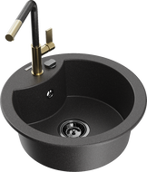 Mexen Diego granite kitchen sink 1-bowl with Flora kitchen faucet, black speckled - 6512-76-670401-75-B