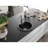 Mexen Diego granite kitchen sink 1-bowl with Flora kitchen tap, black - 6512-77-670401-00