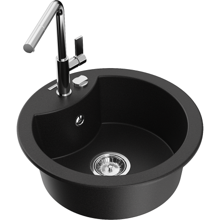Mexen Diego 1-bowl granite sink with Flora kitchen faucet, black - 6512-77-670401-00