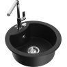 Mexen Diego granite kitchen sink 1-bowl with Flora kitchen tap, black - 6512-77-670401-00