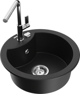Mexen Diego granite kitchen sink 1-bowl with Flora kitchen tap, black - 6512-77-670401-00