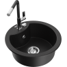 Mexen Diego 1-compartment granite sink with a kitchen mixer tap Flora, Black - 6512-77-670401-07
