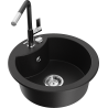 Mexen Diego granite kitchen sink with 1 basin and Flora kitchen faucet, black - 6512-77-670401-07