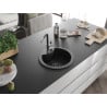 Mexen Diego 1-compartment granite sink with a kitchen mixer tap Flora, Black - 6512-77-670401-07-B