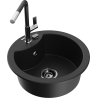 Mexen Diego granite sink 1-bowl with Flora kitchen faucet, black - 6512-77-670401-07-B