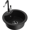 Mexen Diego granite sink 1-bowl with kitchen faucet Flora, black - 6512-77-670401-07-B