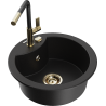 Mexen Diego 1-bowl granite kitchen sink with Flora faucet, black - 6512-77-670401-57-G
