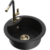 Mexen Diego 1-bowl granite sink with Flora kitchen faucet, black - 6512-77-670401-57-G
