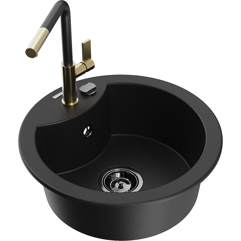 Mexen Diego single-bowl granite sink with Flora kitchen tap, black - 6512-77-670401-57-B
