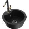Mexen Diego granite kitchen sink 1-bowl with Flora kitchen faucet, black - 6512-77-670401-57-B