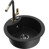 Mexen Diego single-bowl granite sink with Flora kitchen faucet, black - 6512-77-670401-57-B
