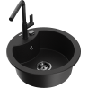 Mexen Diego 1-bowl granite sink with Flora kitchen faucet, black - 6512-77-670401-70-B