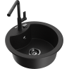 Mexen Diego 1-compartment granite sink with a kitchen mixer tap Flora, Black - 6512-77-670401-70-B