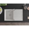 Mexen Bruno granite sink 1-bowl with drainer and Flora kitchen faucet, white - 6513-20-670401-00