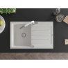 Mexen Bruno granite single-bowl sink with drainer and Flora kitchen faucet, white - 6513-20-670401-02