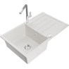 Mexen Bruno granite kitchen sink 1-bowl with drainer and Flora kitchen faucet, white - 6513-20-670401-06