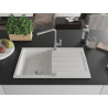 Mexen Bruno granite kitchen sink 1-bowl with drainer and Flora kitchen faucet, white - 6513-20-670401-06