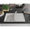 Mexen Bruno granite kitchen sink 1-bowl with drainer and Flora kitchen tap, white - 6513-20-670401-07