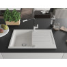 Mexen Bruno granite sink 1-bowl with drainer and Flora kitchen faucet, white - 6513-20-670401-07