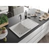 Mexen Bruno granite kitchen sink 1-bowl with drainer and Flora kitchen tap, white - 6513-20-670401-07