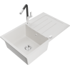 Mexen Bruno granite kitchen sink 1-bowl with drainer and Flora kitchen faucet, white - 6513-20-670401-07