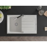Mexen Bruno granite sink 1-bowl with drainer and Flora kitchen faucet, white - 6513-20-670401-07