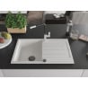 Mexen Bruno 1-bowl granite sink with drainer and Flora kitchen tap, white - 6513-20-670401-07-B