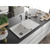 Mexen Bruno granite sink 1-bowl with drainer and kitchen faucet Flora, white - 6513-20-670401-07-B