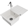 Mexen Bruno Granite Kitchen Sink 1-Bowl with Drainer and Flora Kitchen Faucet, White - 6513-20-670401-07-B