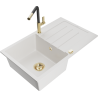 Mexen Bruno 1-compartment granite sink with a drip tray and kitchen mixer tap Flora, White - 6513-20-670401-57-G