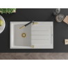 Mexen Bruno granite kitchen sink 1-bowl with drainer and Flora kitchen faucet, white - 6513-20-670401-57-G