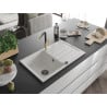 Mexen Bruno 1-bowl granite kitchen sink with drainer and Flora kitchen tap, white - 6513-20-670401-57-B