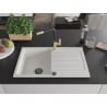Mexen Bruno 1-bowl granite kitchen sink with drainer and Flora kitchen tap, white - 6513-20-670401-57-B
