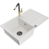 Mexen Bruno granite kitchen sink single bowl with drainer and Flora kitchen faucet, white - 6513-20-670401-57-B