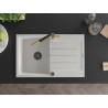 Mexen Bruno granite kitchen sink single bowl with drainer and Flora kitchen faucet, white - 6513-20-670401-57-B