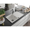 Mexen Bruno granite kitchen sink with 1 basin, drainer, and Flora kitchen faucet, white - 6513-20-670401-70-B