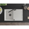 Mexen Bruno granite kitchen sink with 1 basin, drainer, and Flora kitchen faucet, white - 6513-20-670401-70-B