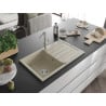 Mexen Bruno 1-bowl granite sink with drainer and Flora kitchen faucet, beige - 6513-69-670401-00
