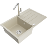 Mexen Bruno 1-bowl granite sink with drainer and Flora kitchen faucet, beige - 6513-69-670401-00