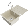 Mexen Bruno granite kitchen sink single-bowl with drainer and Flora kitchen faucet, beige - 6513-69-670401-00