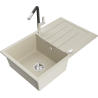 Mexen Bruno single-bowl granite sink with drainer and Flora kitchen faucet, beige - 6513-69-670401-07