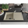 Mexen Bruno granite kitchen sink 1-bowl with drainer and Flora kitchen faucet, beige - 6513-69-670401-07-B