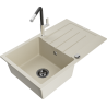 Mexen Bruno granite kitchen sink 1-bowl with drainer and Flora kitchen faucet, beige - 6513-69-670401-07-B