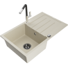 Mexen Bruno granite sink single-bowl with drainer and Flora kitchen faucet, beige - 6513-69-670401-07-B